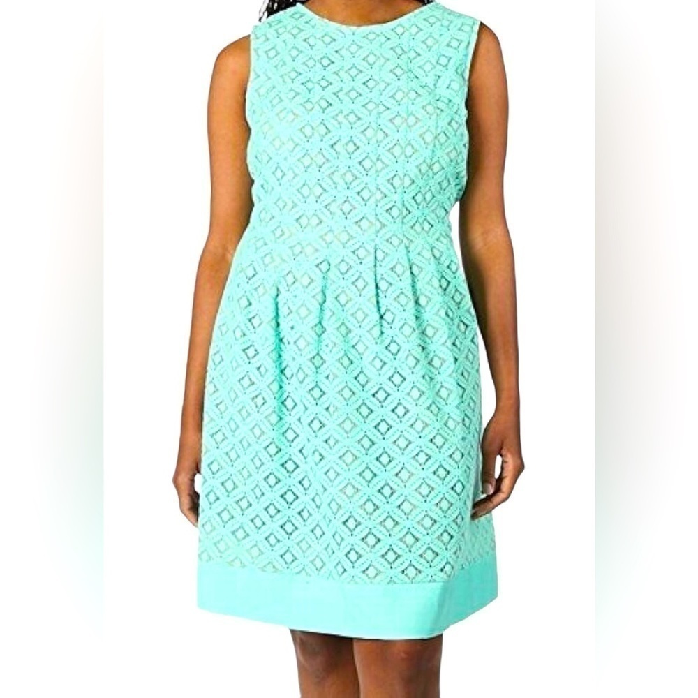 Jessica Howard Pintuck Fit & Flare Lace Linen Pastel Mint Teal A Line Dress 16
